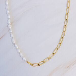 Ellison+Young Freshwater Pearl Chain Necklace Gold